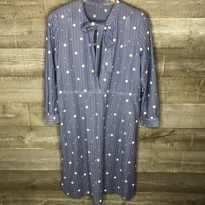 Vintage blue polka dot tie front midi dress